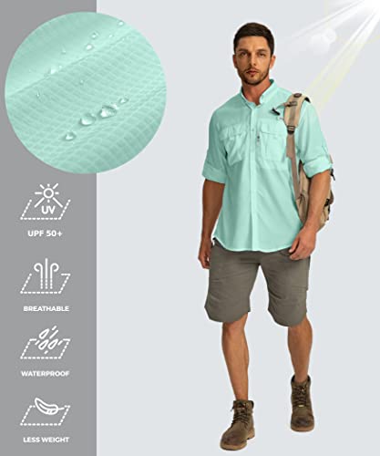 Men's Sun Protection Fishing Shirts Long Sleeve Travel Work Shirts for Men UPF50+ Button Down Shirts with Zipper Pockets(Sorbet Medium)