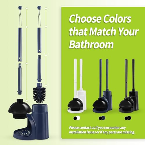 IVYROLL White Plastic Toilet Brush and Plunger Set with Hidden Holder, Heavy Duty