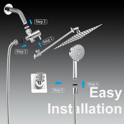 10 inch Rainfall Shower Head Combo Stainless Steel, THE FIRST WATERFALL mode, 10 Inch Rain Shower Head with Handheld 6 Spray Modes High Pressure, Overhead Shower Adjustable Extension Arm,Chrome