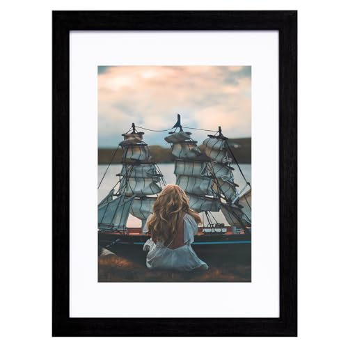 EVQUIT A5 Gallery Picture frames with A6 mat,Freestanding and Wall Mountable Photo Frame,Black