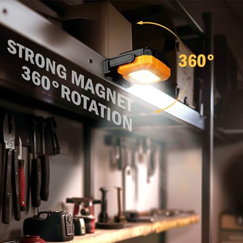 unibrite Magnetic Work Light, 1200LM COB LED Rechargeable Work Light with 15 Lighting Modes, 360°Rotatable Flood Lights for Car Repairing, Job Site Lighting Emergency Outdoor Camping Hiking