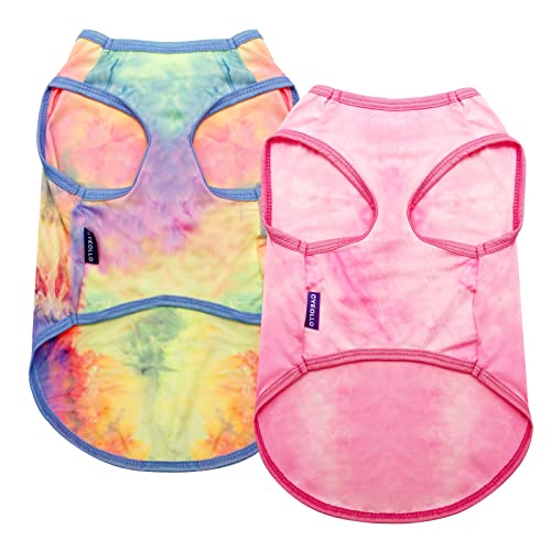 cyeollo 2 Pack Dog Shirts Tie Dye Stretchy Sun Protection Tank Top Vest T Shirt Breathable Summer Sun Protection Dog Clothes for Puppy Dogs