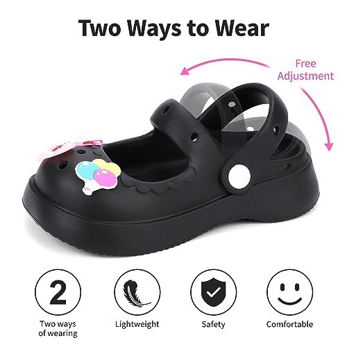 Kids Clogs Girls Mary Jane Garden Clogs Toddler Cartoon Slide Sandals Slip-on Beach Pool Water Shoes with DIY Charms Pink