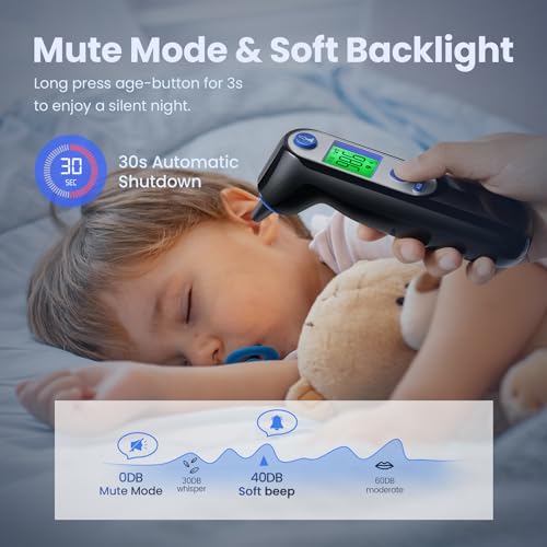 Ear Thermometer for Kids, Adults and Babies, FSA Eligible, Fever Alarm, Mute Mode, 30 Memory Recall with 21 Probe Covers - Fast Results & Easy to use, Life Time Support (Black)