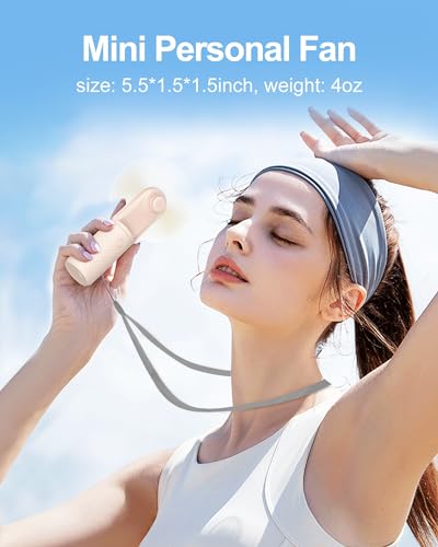 Coohea Portable Fan Mini Handheld Fan Small Makeup Lash Fan Powerful Personal Cooling Fan USB Rechargeable Battery Operated, Hand Held Fan for Travel Beach Hike, Pocket Size, 10-15.5H Working, Beige