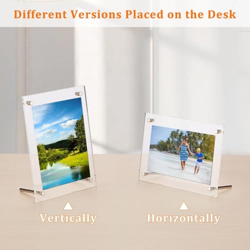 OGANAZI 4x6 Acrylic Picture Frame Clear Picture Frame Freestanding Double Sided Frame Desktop Floating Display, Frameless Transparent Desk Picture Frame
