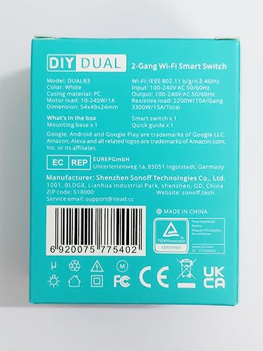 SONOFF WiFi Smart Curtain Switch with Power Metering TUV Certified, DUALR3 Dual Relay DIY Curtain, Blinds, Roller Shutter,Two Way Smart Switch,Works with Alexa&Google Home(1 Pack)