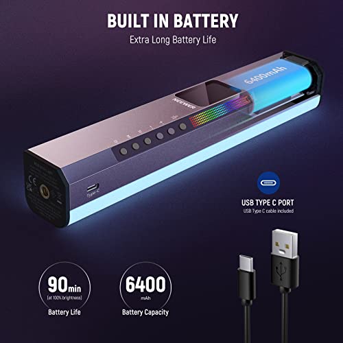 NEEWER RGB LED Video Light Stick, Touch Bar&APP Control, Magnetic Handheld Photography Lighting Wand, Dimmable 3200K~5600K CRI98+ Full Color LED Light with 6400mAh Battery, 17 Scenes, RGB1 (Rose Gold)