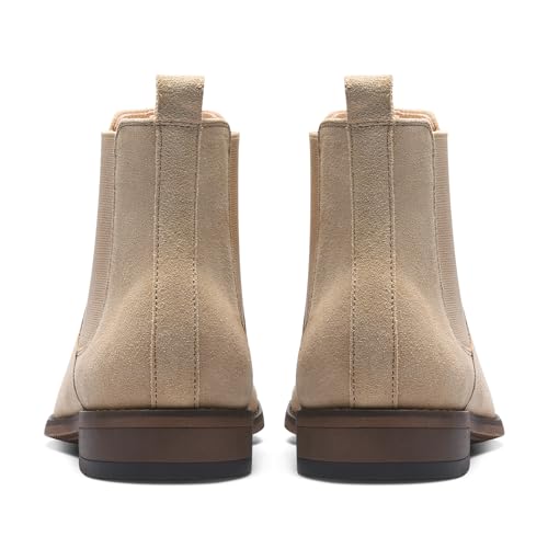 Chelsea Boots for Men Suede Casual - Ankle Chukka Dress Slip on Boots Waterproof QEXXM01-TAN-13