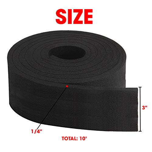 Neoprene Foam Strip Roll by Dualplex, 3" Wide x 10' Long x 1/4" Thick, Weather Seal High Density Stripping – Weather Strip Roll Insulation Foam Strips - 10 Feet Long