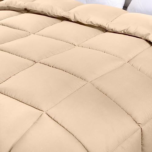 Utopia Bedding All Season 250 GSM Comforter - Plush Siliconized Fiberfill Comforters - Box Stitched (Beige, Queen)
