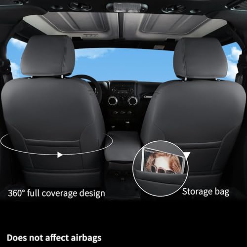 GIANT PANDA Customized Front Car Seat Covers for Jeep Wrangler JK 2/4 Door Sahara Sport Rubicon Unlimited Altitude 2013 2014 2015 2016 2017,Faux Leather - (Black)