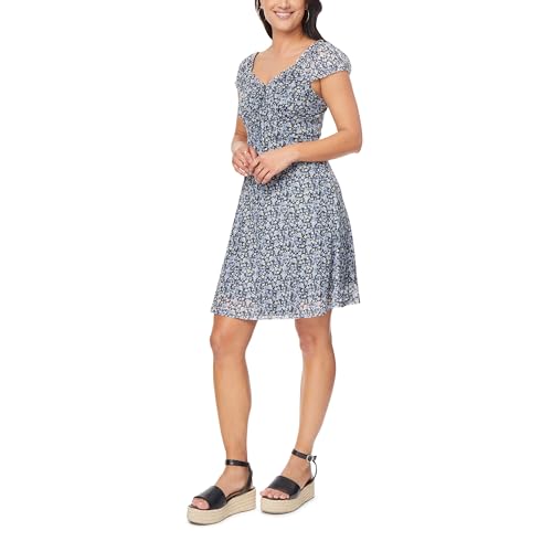 WallFlower Women's Juliet Puff Sleeve Prarie Mini Dress, Black Ditsy Floral