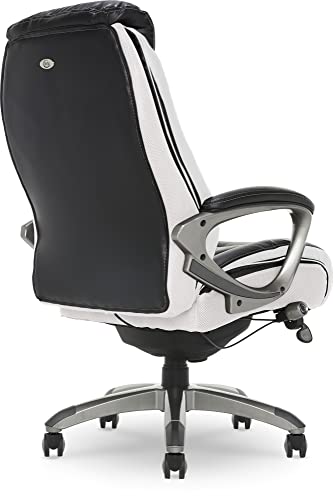 Serta Lautner Executive Home Office Desk Chair, Ergonomic High-Back with Adjustable Lumbar and Body Pillows, SmartLayers and ComfortCoils Technology, Mesh and Bonded Leather, Black & White