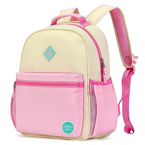 mibasies Kids Backpack for Girls, Kindergarten Backpack School Bag for Toddler Girls Age 5-8, Beige Pink