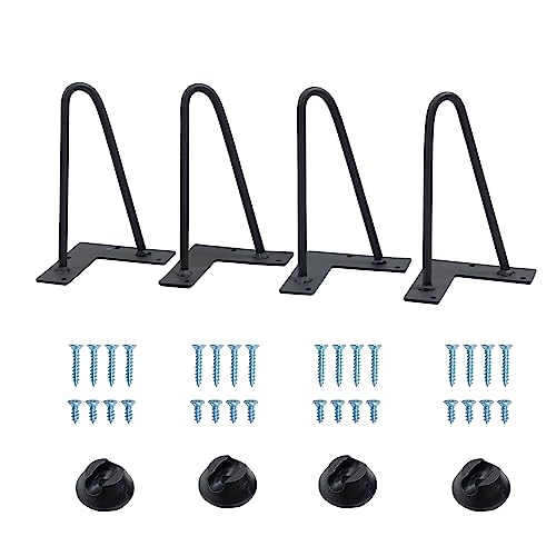 Thanaddo 6" Hairpin Furniture Legs 4PCS, Heavy Duty Solid Steel 2 Rod Furniture Legs with 2 Sizes Screws and 4pcs Floor Protectors for Nightstand, Cabinet, Bench Chair, Coffee Table, Desk, etc, Black