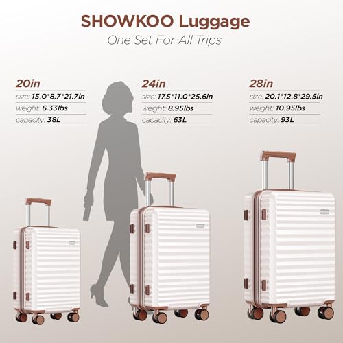 SHOWKOO Luggage Sets 3 Piece Hardside Expandable Suitcase with Double Spinner Wheels Tsa Lock, (Beige White, 5 piece set)