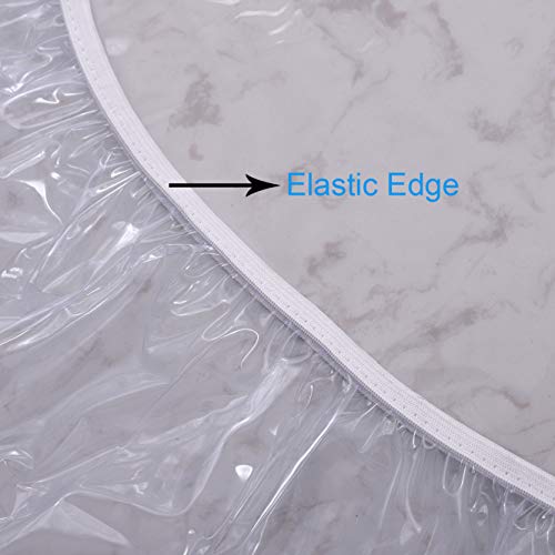Clear Round Vinyl Fitted Tablecloth Waterproof Oilcloth Heavy Duty Elasticized Table Cover Elastic Edge Design Plastic Tablecloth Protector Best for 32"-36" Round