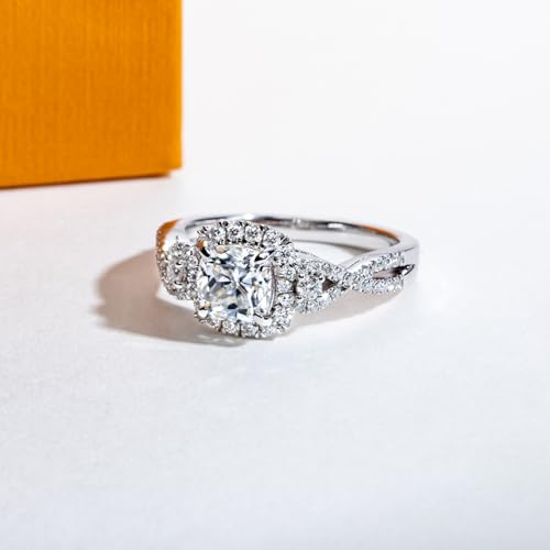 AimiIee Cushion Cut Halo Moissanite Rings 1.434cttw D Color VVS1 Clarity S925 Sterling Silver Promise Engagement Rings Wedding Rings Christmas Gift for Women with Certificate 5