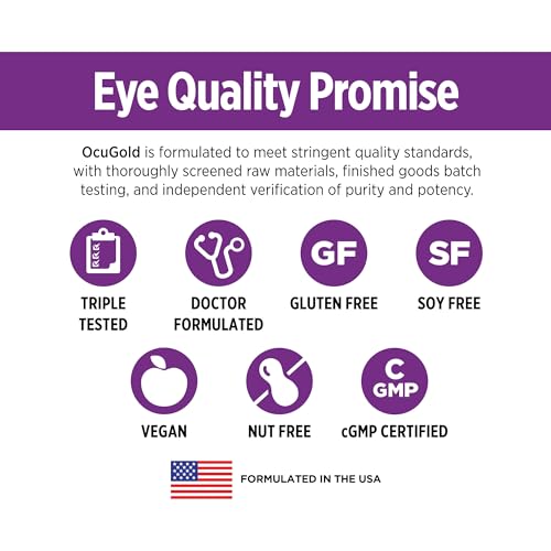 DOCTORS' PREFERRED Clinical-Grade OcuGold with Lutein and Zeaxanthin, Bilberry, Saffron for Macula & Retina Health, Digital Eye Strain, Eye Fatigue and Visual Performance - 30 Vegan Capsules