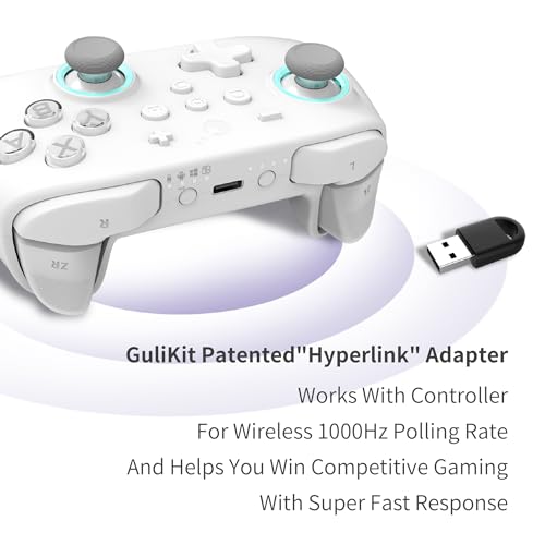 GuliKit KK3 MAX Controller,Kingkong 3 Maglev Vibration Motor,Hall Effect Bluetoot/Wired/Wireless Controller with 1000Hz Polling Rate and Level 2200 High Precision Joystick for Windows,Switch, Android, iOS (White)