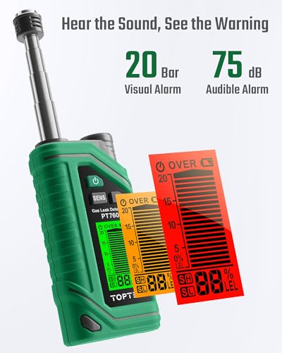 TopTes PT760 Rechargeable Natural Gas Detector, Gas Leak Detector with 12-inch Extendable Probe,%LEL Propane Leak Detector with Built-in Flashlight for Methane, Butane, Combustible Gas for Home, RV