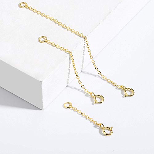 LANCHARMED Gold Necklace Extender 14K Gold Plated Sterling Silver Necklace Bracelet Anklet Extenders Extension for Jewelry Making(1 2 3 Inch, Gold)
