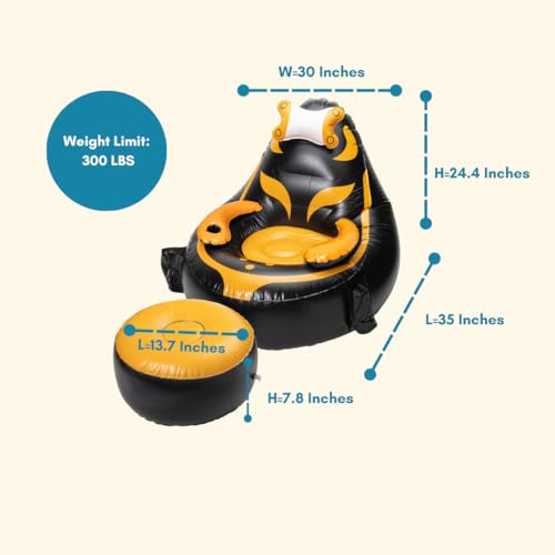 Qadory Inflatable Gaming Chair for Kids – Supports Up to 300 lbs, Includes Air Pump, Cup Holder, 2 Pockets – Durable Bean Bag Seat, Comfy Kids Gaming Chair & Top Gamer Chairs for Kid Room