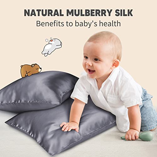 OLESILK 100% Mulberry Silk Toddler Pillowcase for Hair and Skin, Both Sides 19 Momme Pure Natural Silk Travel Pillow Cases with Hidden Zipper, 13"x 18", White