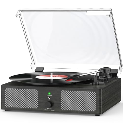 Vinyl Record Player with Build in Speakers Vintage Portable Turntable Supports Bluetooth Receiver USB Input,AUX Input,RCA Line Out,3 Speed and Headphone Jack Wooden Black