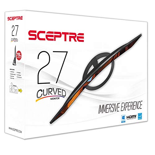 Sceptre 27" Curved 75Hz LED Monitor C278W-1920R Full HD 1080P HDMI DisplayPort VGA Speakers, Ultra Thin Metal Black, 1800R immersive curvature, 2018,Metallic Black