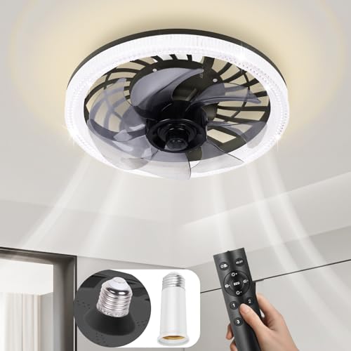 WESTTREE Celling Fan with Light and Remote, 12In Celling Fan with Lights - 144 Light Bead, Color Temperature, 4 Level Powered Wind Celling Fans for Bedroom, Dining Room QWF3103 Black