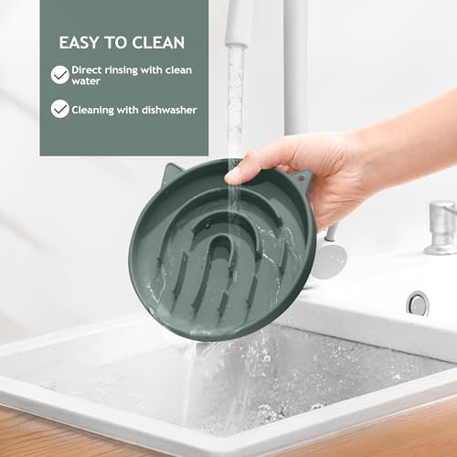 Coomazy 2-in-1 Silicone Slow Feeder Dog Cat Bowls, Lick Mat Interactive Puzzle Toy for Pets Dry/Wet Food Training, Keeps Dogs Cats Busy, Prevents Puppy Kitty Overeating (Avocado, 1.2 Cup)