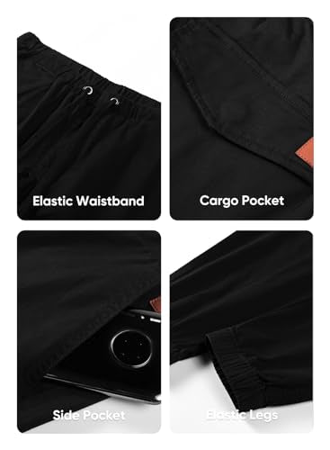 JMIERR Men's Fashion Cargo Pants - Casual Cotton Tapered Stretch Twill Chino Athletic Joggers Sweatpants Lightweight Drawstring Workout Trousers with Pockets for Men, US 34(M), 1 Black