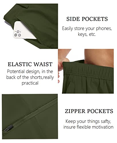 COOFANDY Men's Golf Hybrid Shorts Stretch Lightweight Quick Dry Flat Front Casual Dress Work Shorts with Zipper Pockets Army Green