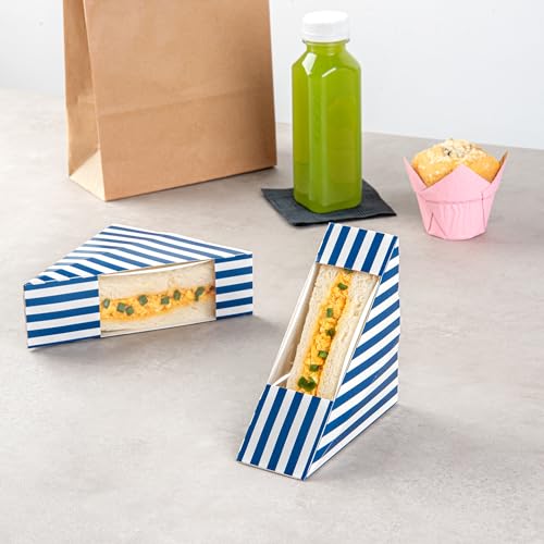 Restaurantware Cafe Vision 4.8 x 2.8 Inch Sandwich Paper Boxes 200 Medium Sandwich Wedge Boxes - With Window Disposable Kraft Paper Triangle Sandwich Containers Grease-Resistant Lining