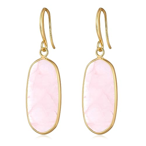 FILMOON Natural Crystal Healing Stone Earrings Statement Pink Earrings Stone Dangle Earrings for Women