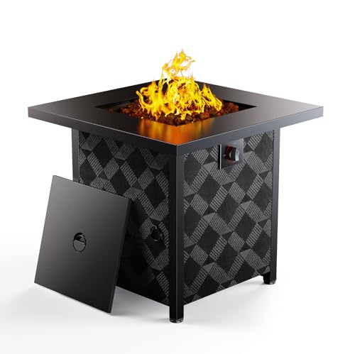 Ciays Propane Fire Pits 28″ Outdoor Gas Fire Pit, 50,000 BTU Square Fire Pit Table with Lava Rocks, 2-in-1 Fire Table with Removable Lid, CSA-Certified for Outside Patio, Parties, Backyard, Garden