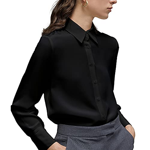 YAMANMAN Women's Button Down Shirt Classic Long Sleeve Collared Tops Work Office Chiffon Blouse