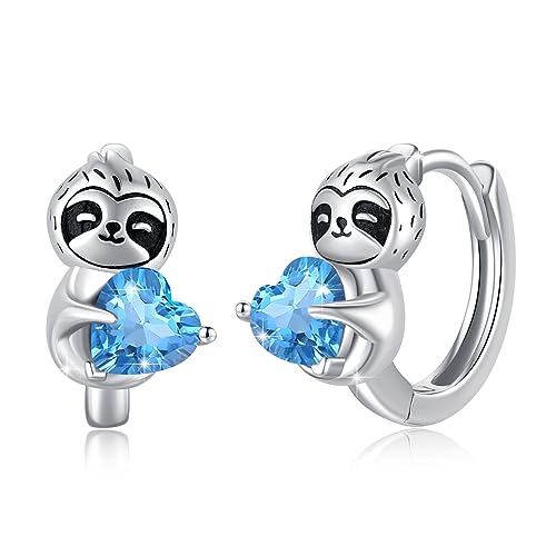 TUGHRA Sloth Earrings for Women Sterling Silver Sloth Hoop Earrings for Teens Hypoallergenic Cute Animal Hoops Earrings for Sensitive Ears Small Huggie Hoops Dainty Gift for Birthday