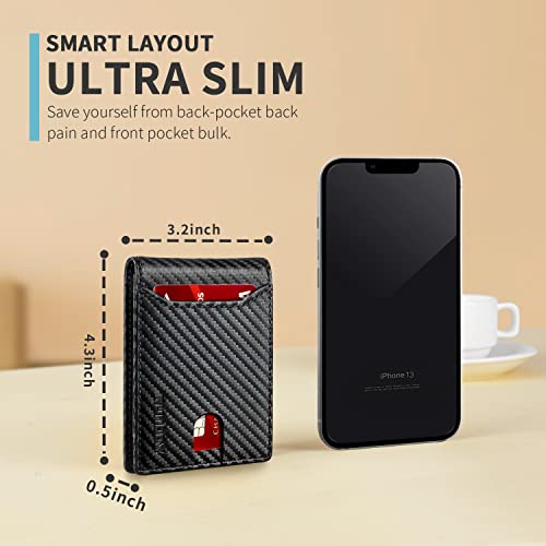 RUNBOX Wallet for Men Slim 11 Credit Card Holder Slots Leather RFID Blocking Small Thin Men's Wallet Bifold Minimalist Front Pocket Large Capacity Gift Box Coffee