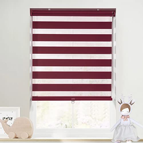 LazBlinds No Tools No Drill Cordless Dual Layer Zebra Roller Blinds, Light Filtering Sheer Shades Horizontal Window Blinds for Windows Size 42'' W x 72'' H, Grey