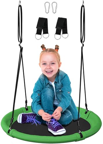 Mokeyder 24 Inch Saucer Tree Swing Set for Kids & Adults, Adjustable Swing Sets for Backyard or Outdoor Playground, Green & Black, 1 Pack