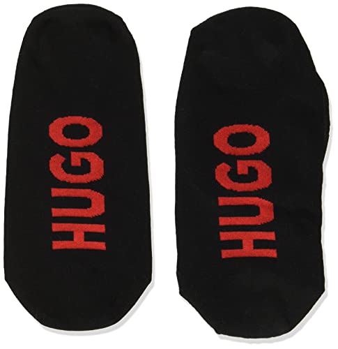 HUGO Mens 2-pack Bold Logo Low Profile Cotton Socks, Black Soot/Red Flame, 6-7 US