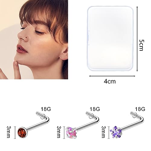 ONESING 40 Pcs 18G Nose Rings Studs L Shape Nose Rings for Women Nose Piercings Jewelry Surgical Stainless Steel Nose Studs Hypoallergenic Body Piercing Jewelry for Women Men