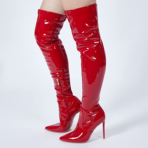 GENSHUO Over the Knee Boots for Women with Heel Suede Thigh High Boots Stretch Sexy Pointed Toe Stiletto Long Boot Shoes Black Size 6