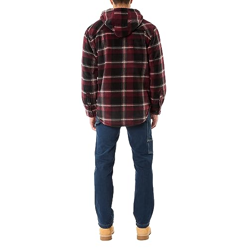 Smith's Workwear Men's Sherpa-Lined Zip-Front Hooded Microfleece Shirt-Jacket, Burgundy-469