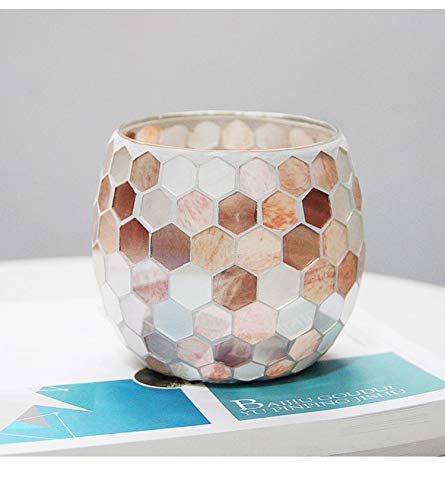 Votive Candle Holder Centerpiece, Mosaic Glass Tealight Holders for Home Decor, Table, Party Decorations, Handmade Gifts for Her, Vase for Potted Plants Bowl, Set of 2 (Shell Hive X 2)