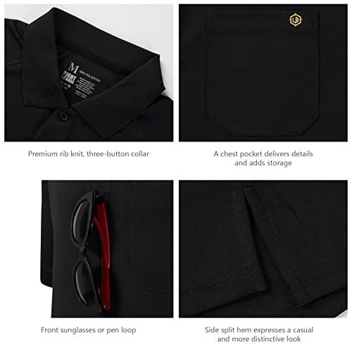 Lightbare Mens Short Sleeve Polo Shirt UPF 50 Performance Moisture Wicking Quick Dry Golf Tennis Polo for Tactical Hiking Black