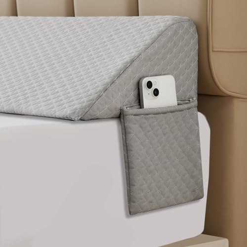 Ruqmuis Queen Bed Wedge Pillow for Headboard, Bed Gap Filler, Mattress Gap Filler Queen, Fill The Gap (0-7") Between Headboard and Mattress (Grey, 60"x10"x6")